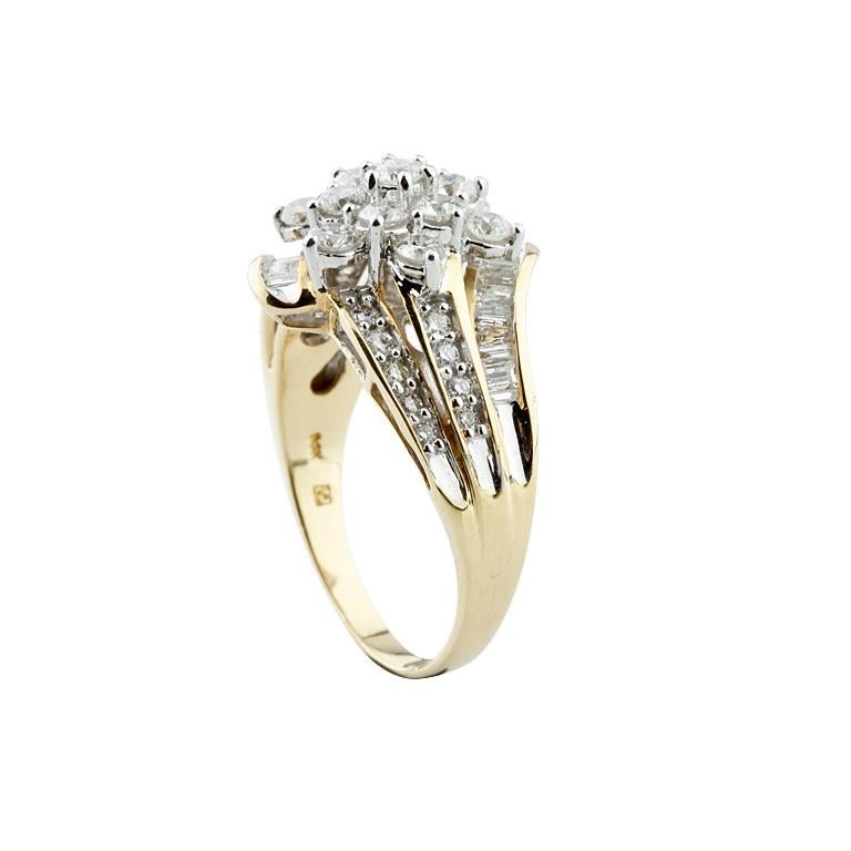 2.0 Carat Diamond Cluster Ring in Yellow and White Gold In Good Condition For Sale In Sherman Oaks, CA