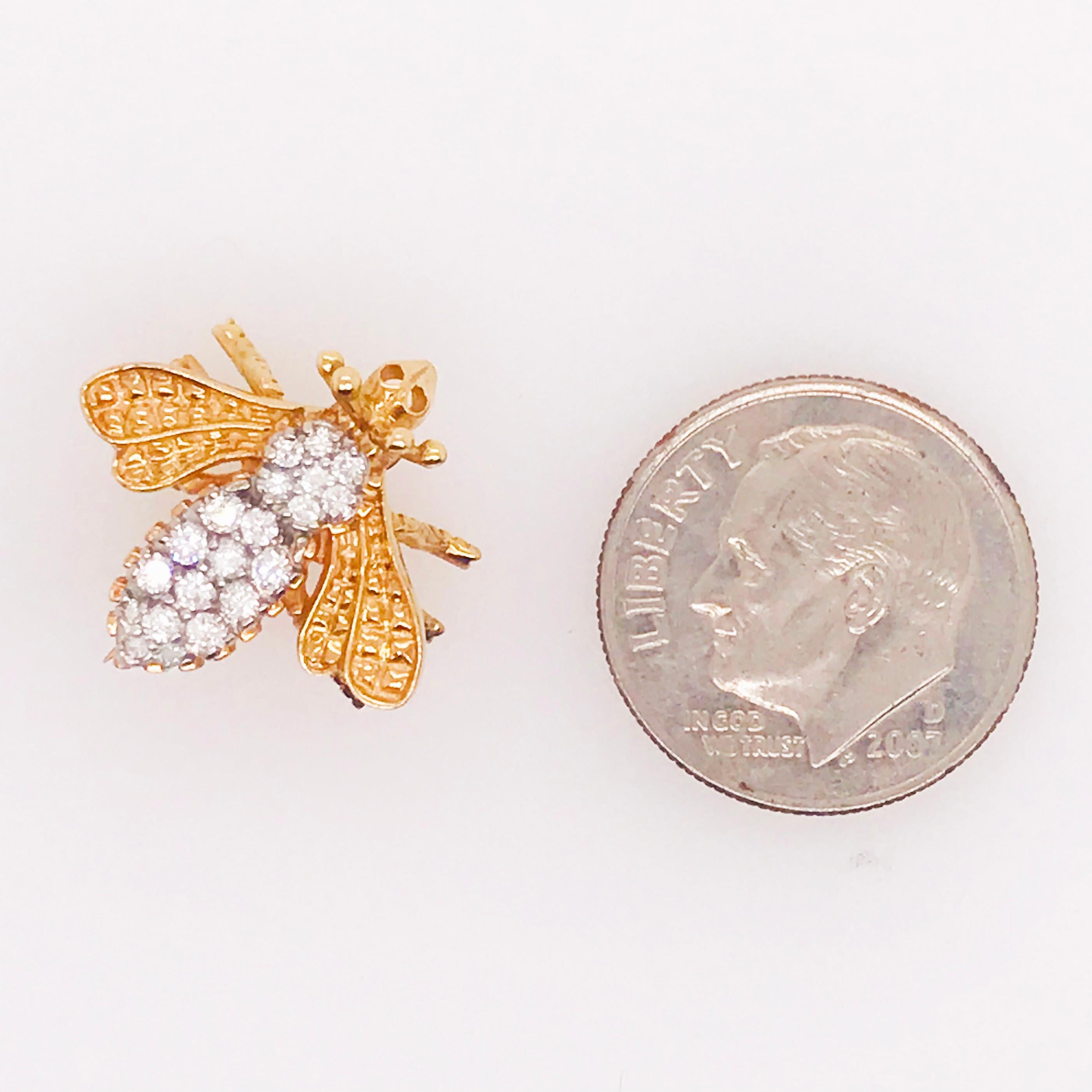 Honey Bee Pin .20 Carats Diamond E-F Color VS Clarity in 14K Yellow Gold In New Condition For Sale In Austin, TX