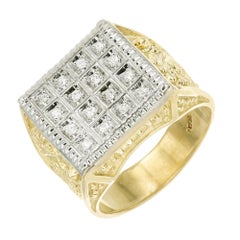 .28 Carat Diamond Green Gold Square Top Mens Ring