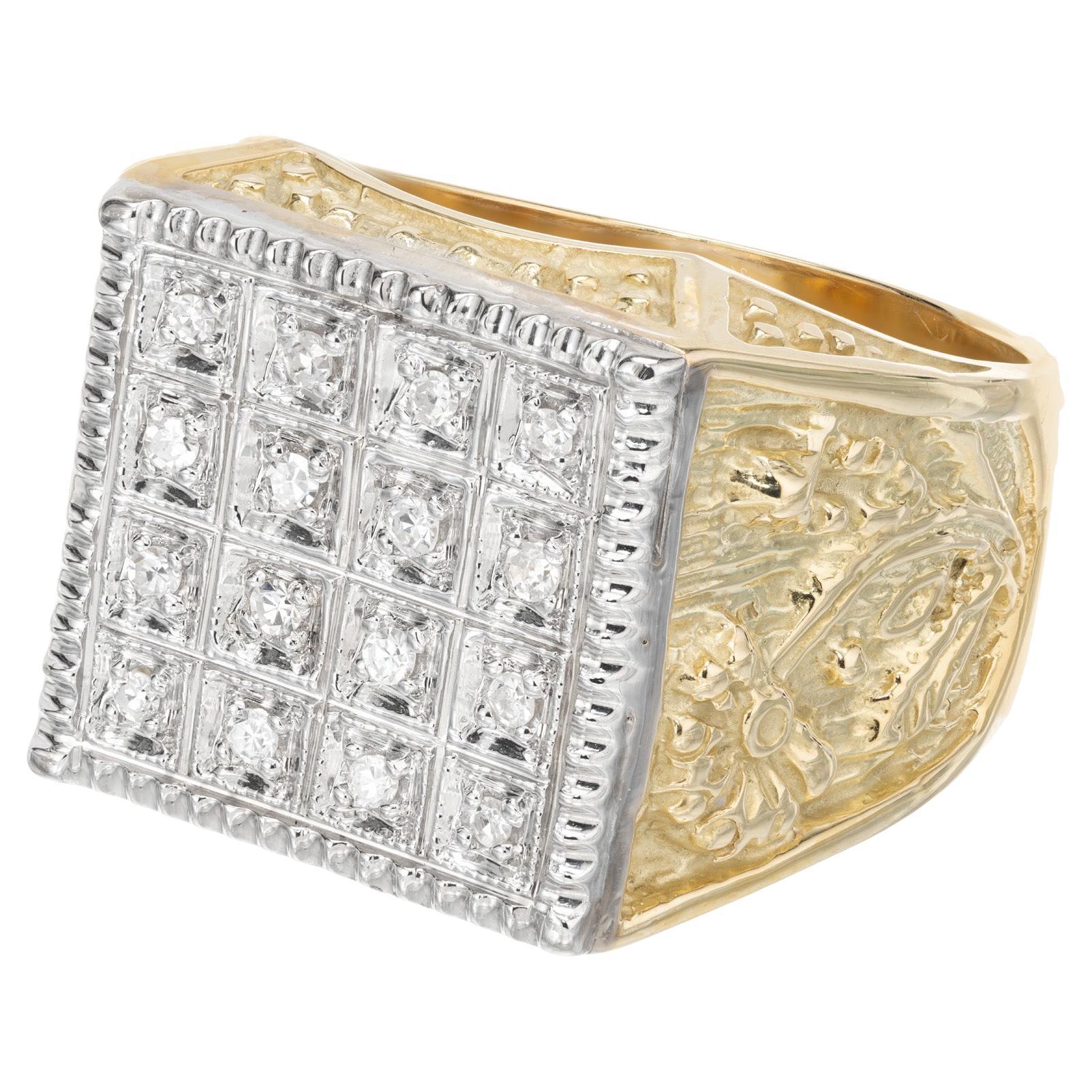 .28 Carat Diamond Green Gold Square Top Mens Ring For Sale