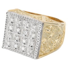 .20 Carat Diamond Green Gold Square Top Mens Ring
