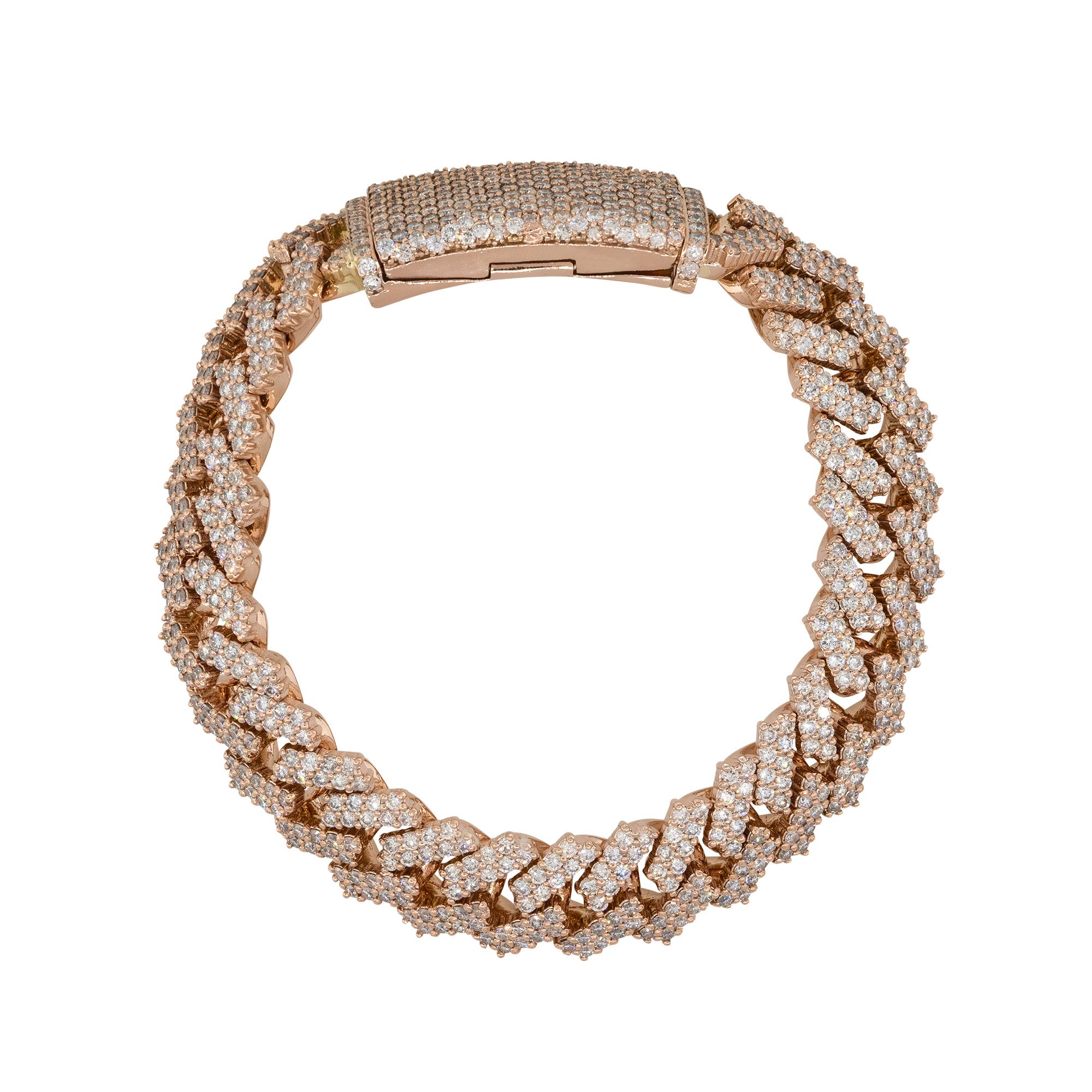 Bracelet à maillons cubains en or 14 carats avec diamants pavés de 20 carats en vente 3