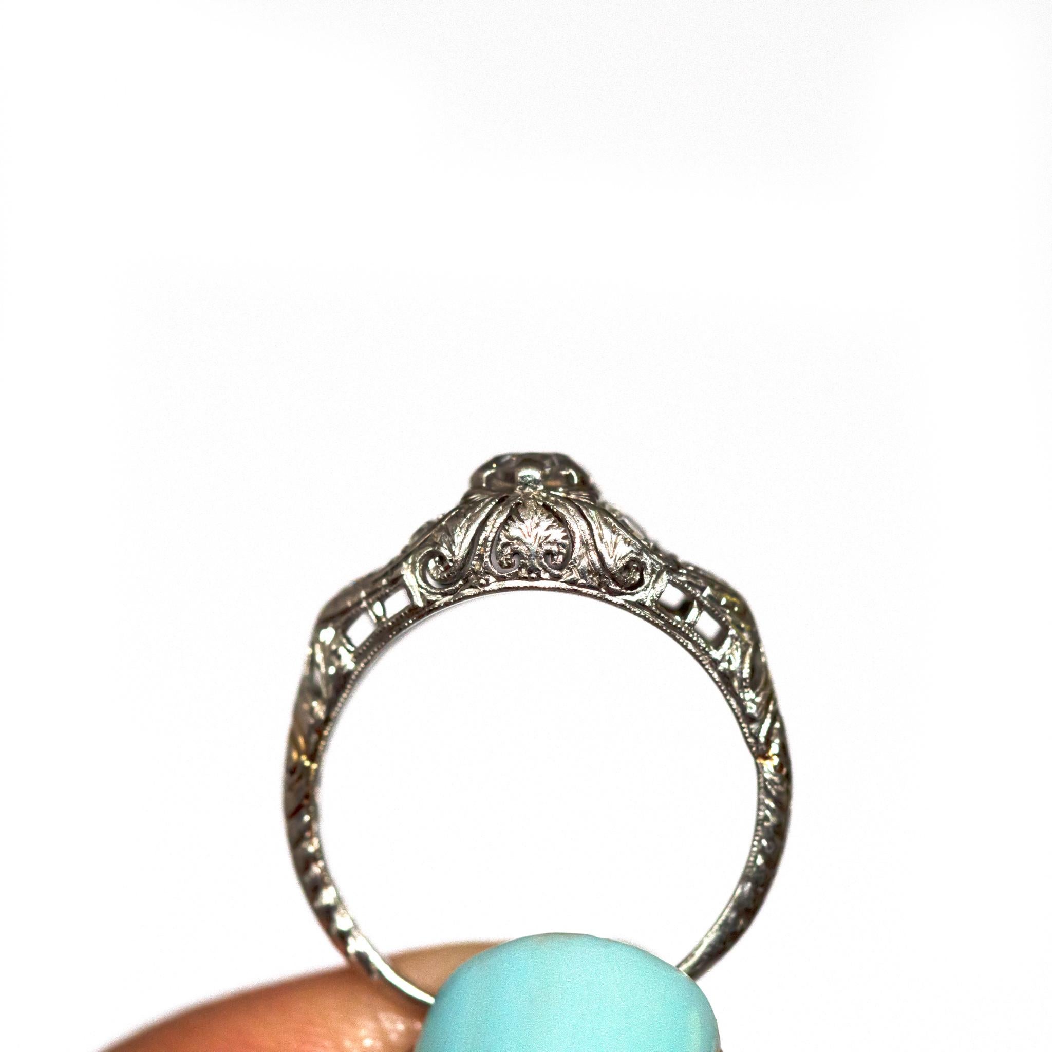 Art Deco .20 Carat Diamond Platinum Engagement Ring For Sale