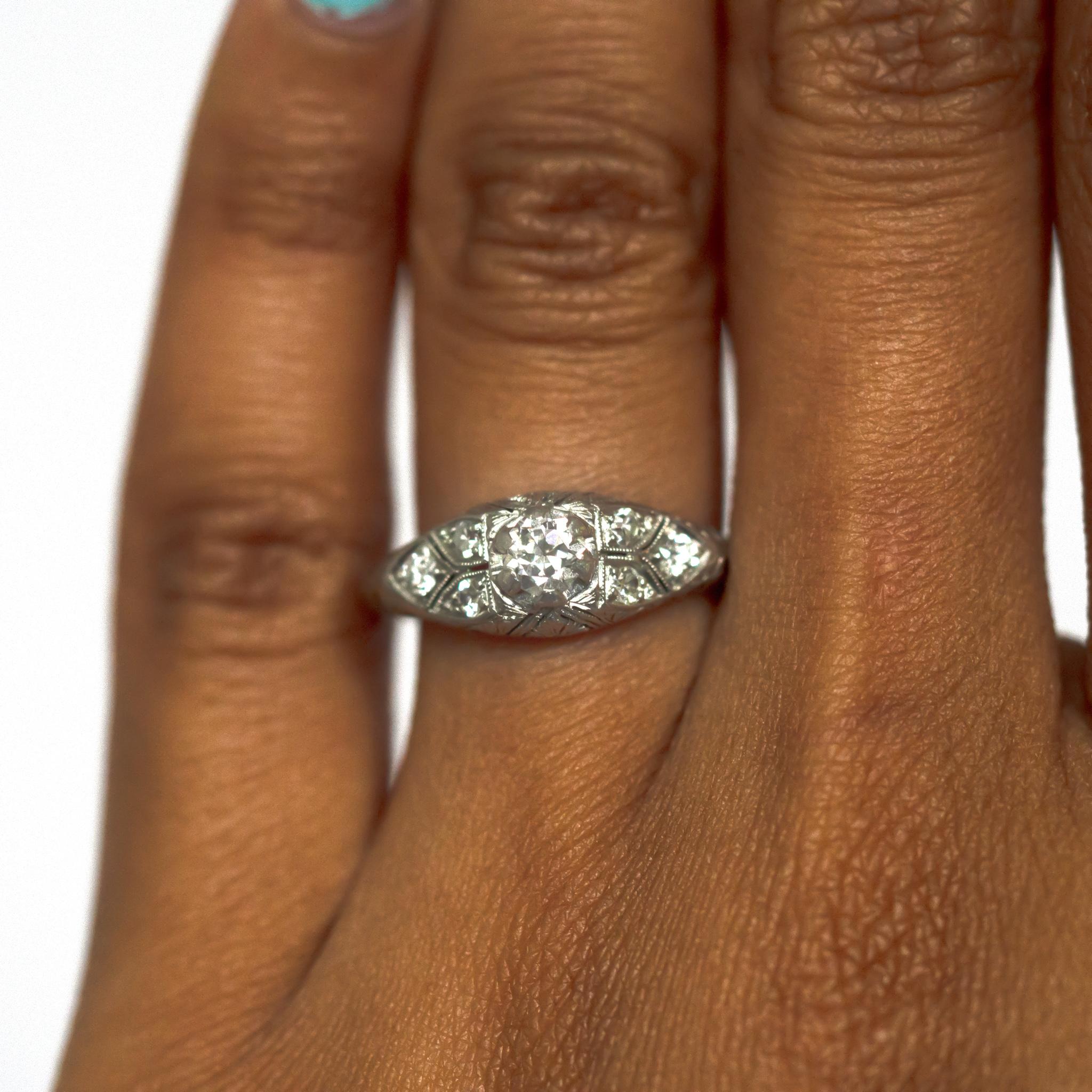 Old European Cut .20 Carat Diamond Platinum Engagement Ring For Sale