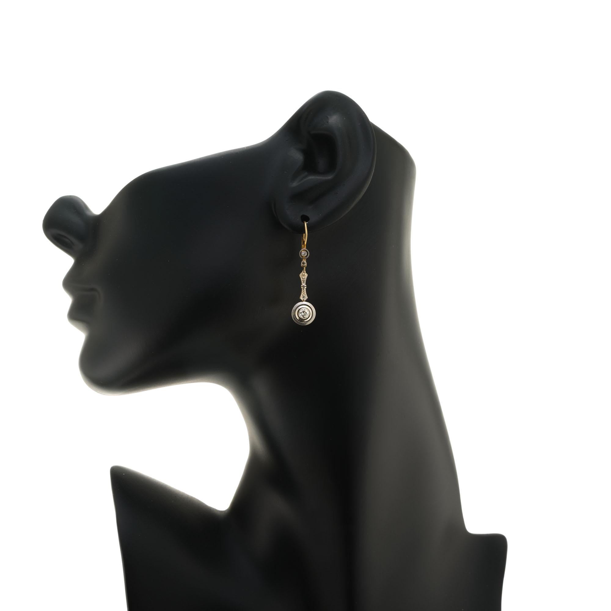 Women's .20 Carat Diamond Platinum Yellow Gold Dangle Drop Earrings For Sale