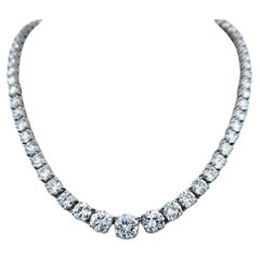 Used 20 Carat Diamond Riviera Necklace Round Brilliant White Gold Tennis