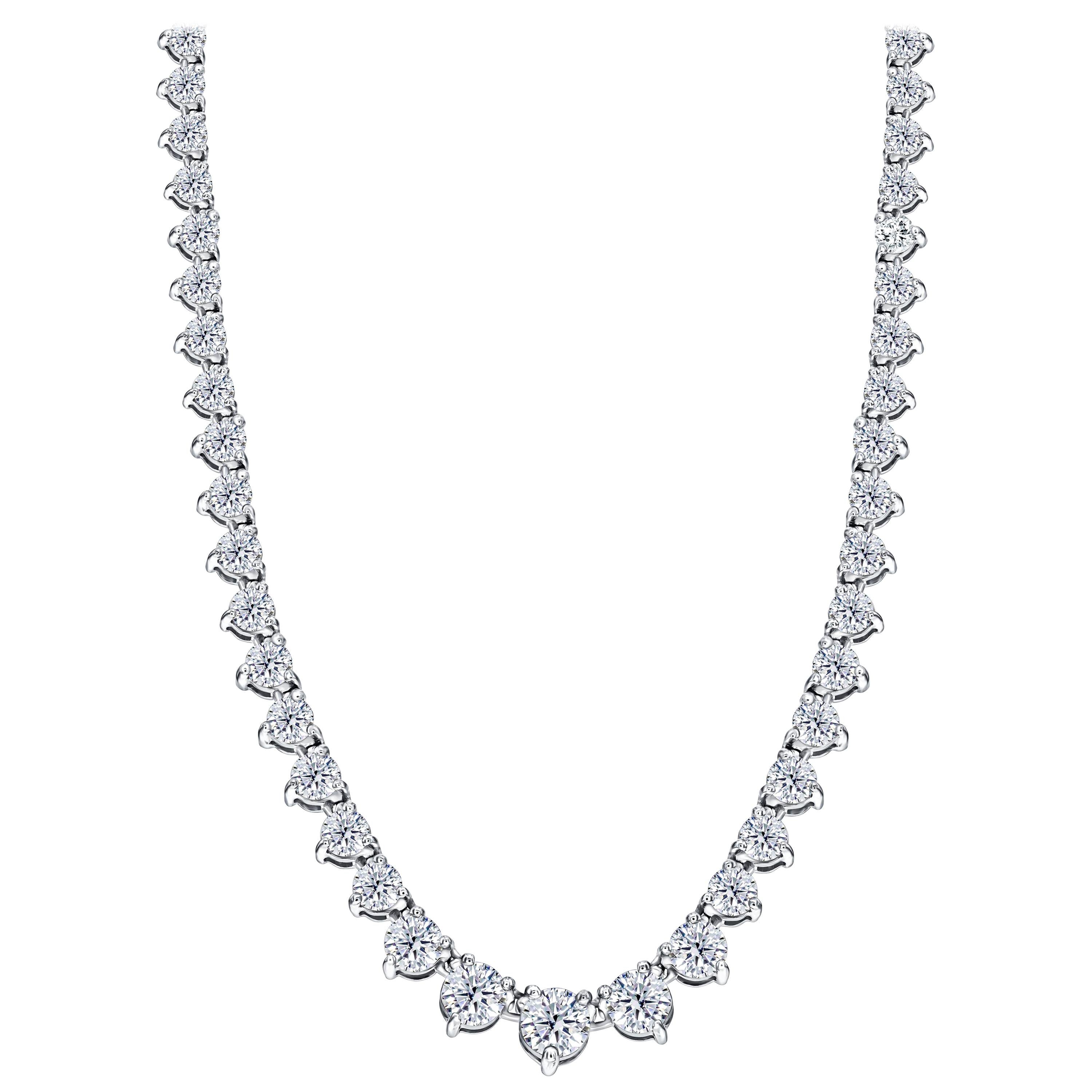 20 Carat Diamond Tresor Riviera Three Claws 18Kt White Gold Tennis Line Necklace For Sale
