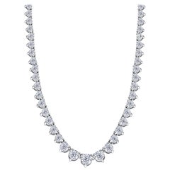 20 Carat Diamond Tresor Riviera Three Claws 18Kt White Gold Tennis Line Necklace