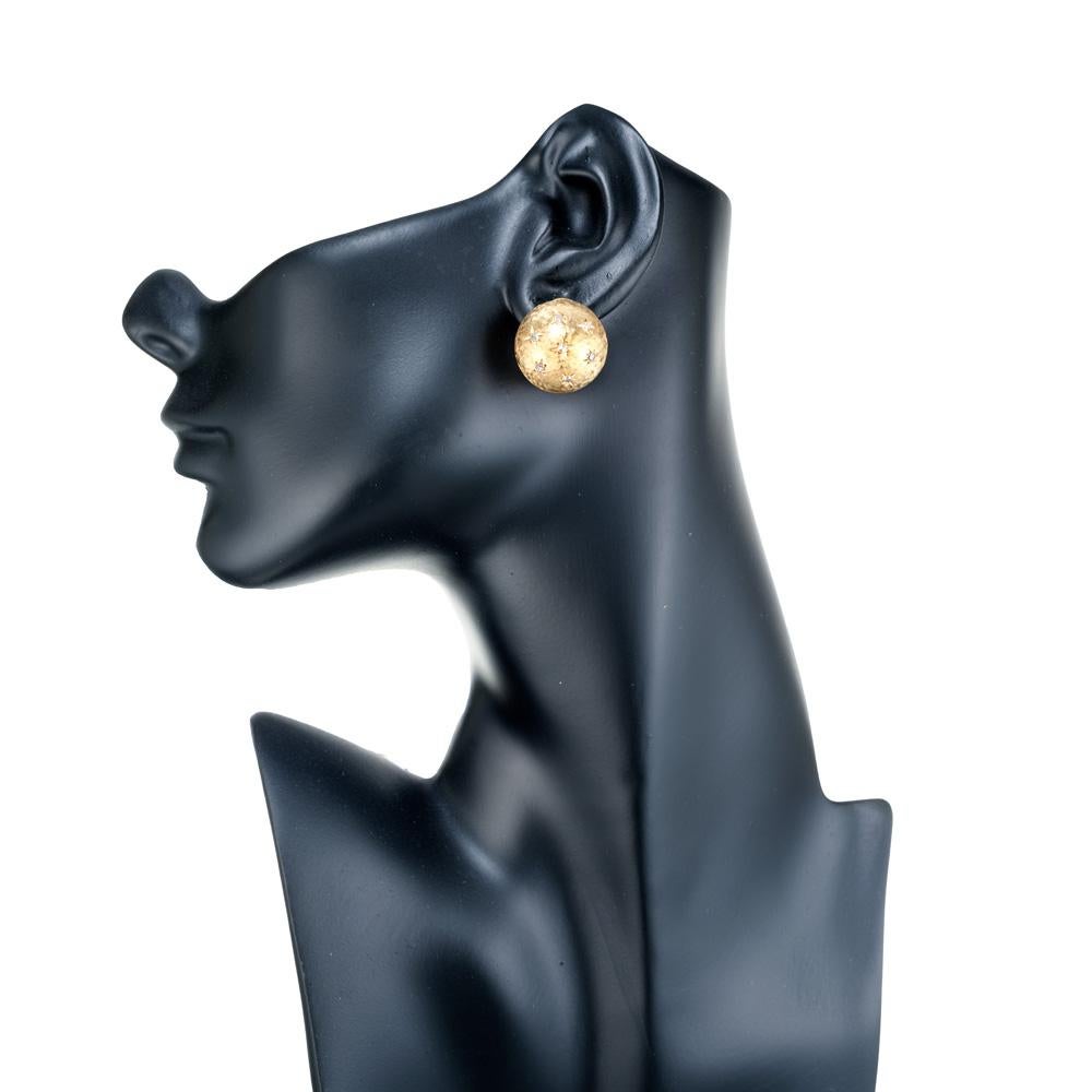 Women's .20 Carat Diamond Yellow Gold Button Style Florentine Clip Post Earrings  For Sale