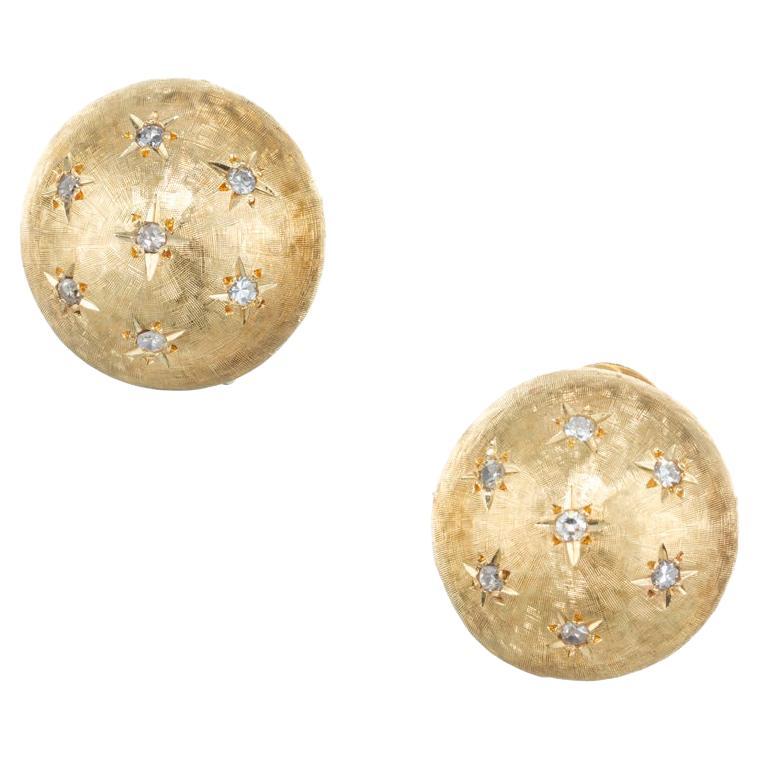 .20 Carat Diamond Yellow Gold Button Style Florentine Clip Post Earrings  For Sale