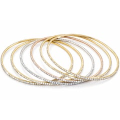 20 Carat Diamond Yellow Gold Rose Gold White Gold Layered Bracelet Bangle Set
