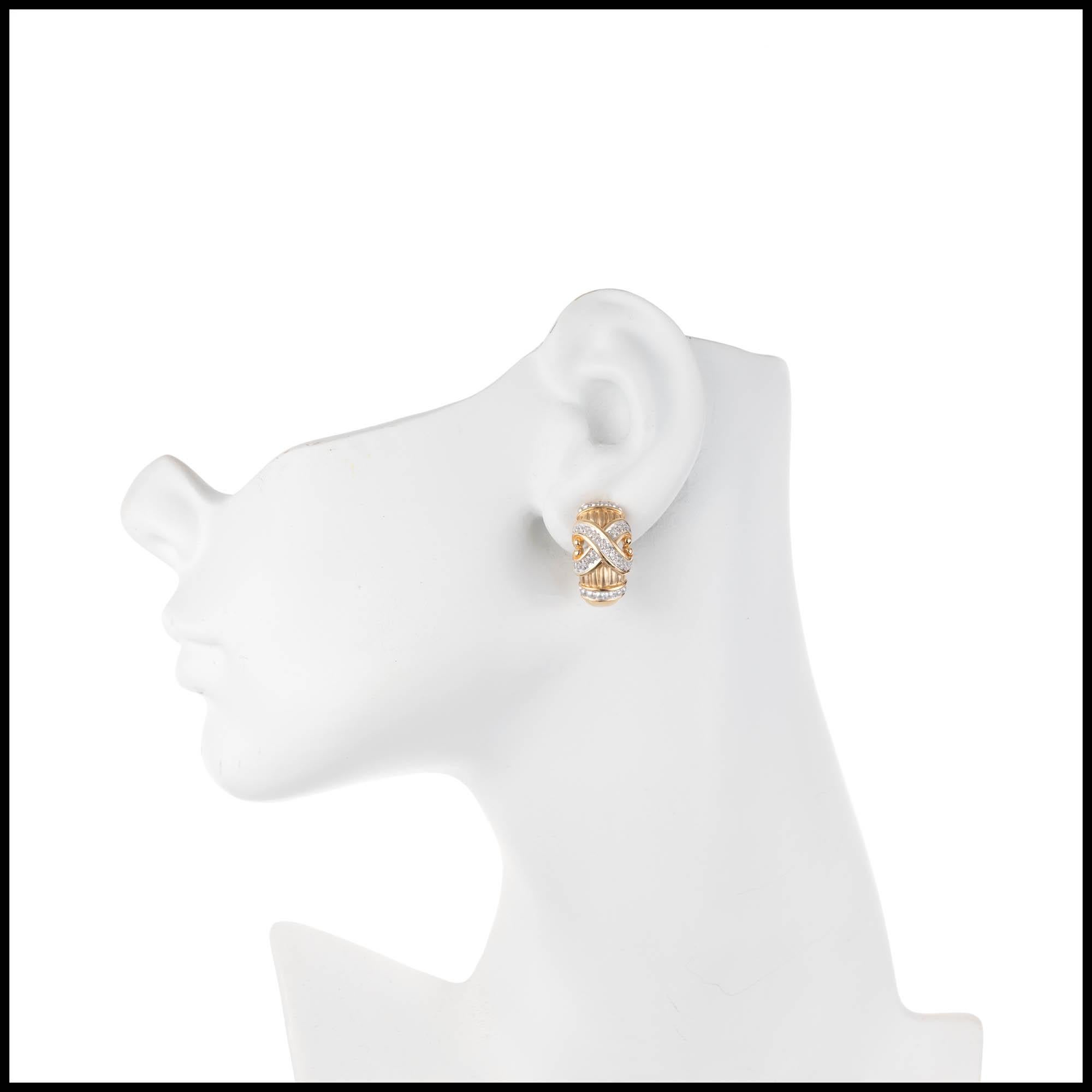 Women's .20 Carat Diamond Yellow White Gold X Design Clip Post Earrings