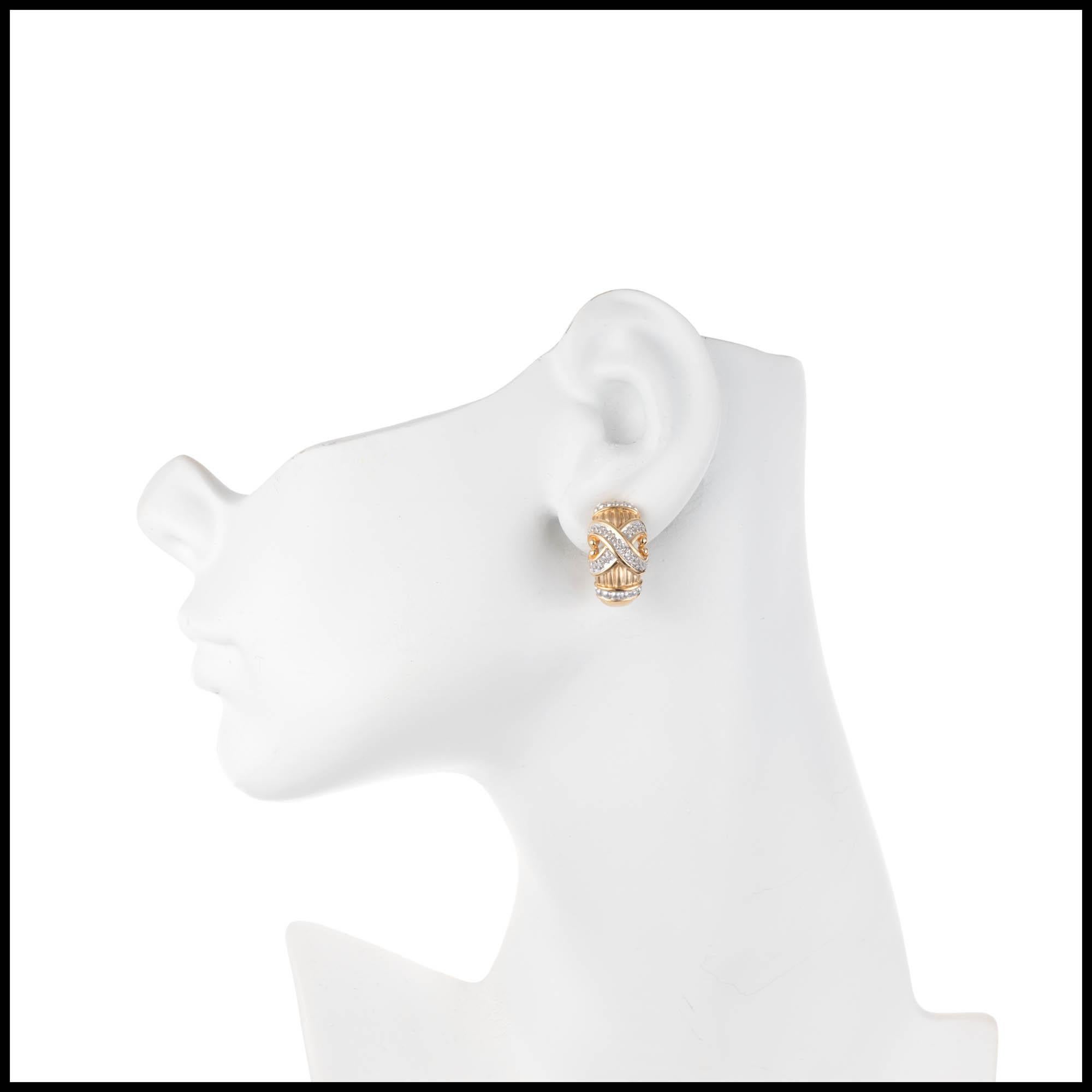 .20 Carat Diamond Yellow White Gold X Design Clip Post Earrings 1