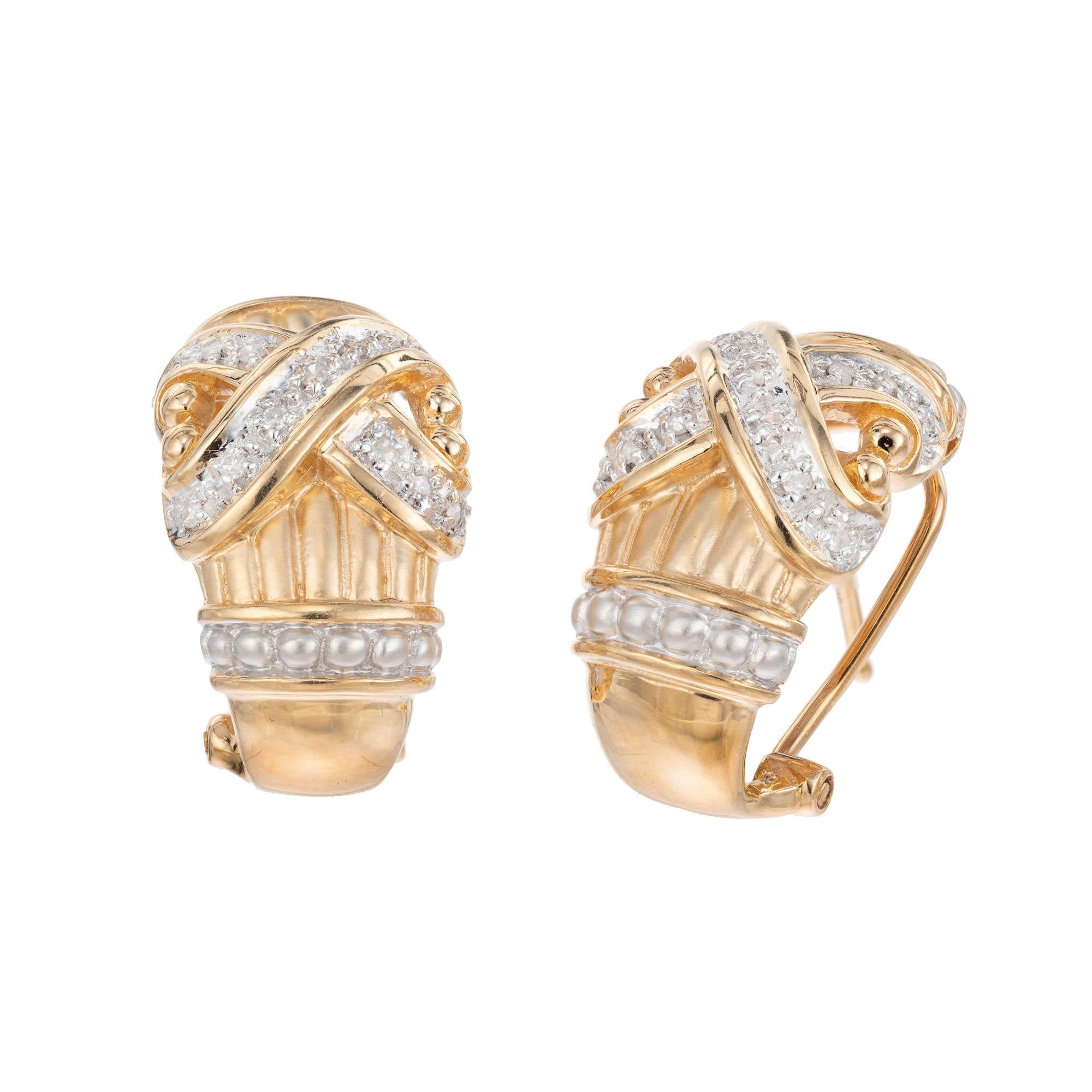 .20 Carat Diamond Yellow White Gold X Design Clip Post Earrings