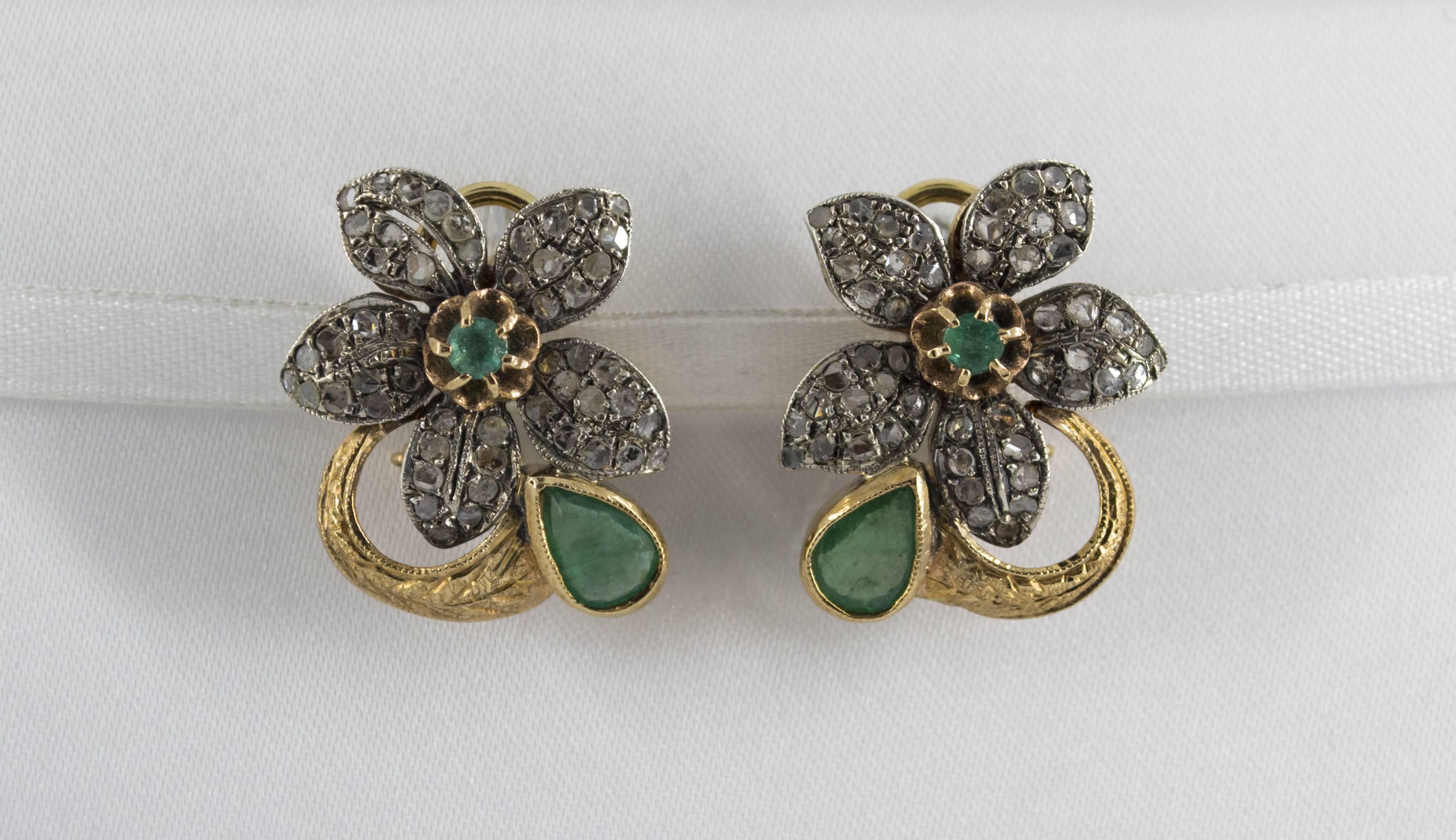These Earrings are made of 9K Yellow Gold and Sterling Silver.
These Earrings have 0.60 Carats of White Diamonds.
These Earrings have 2.00 Carats of Emeralds.
All our Earrings have pins for pierced ears but we can change the closure and make any of