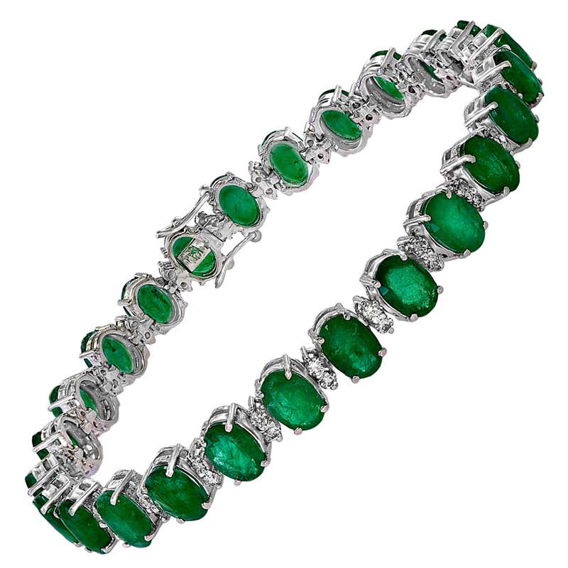20 Carat Emerald Diamond Tennis Bracelet - 16 For Sale on 1stDibs