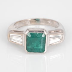2.0 Carat Emerald and Diamond Baguette Art Deco Ring
