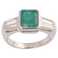 Used 2.0 Carat Emerald and Diamond Baguette Art Deco Ring