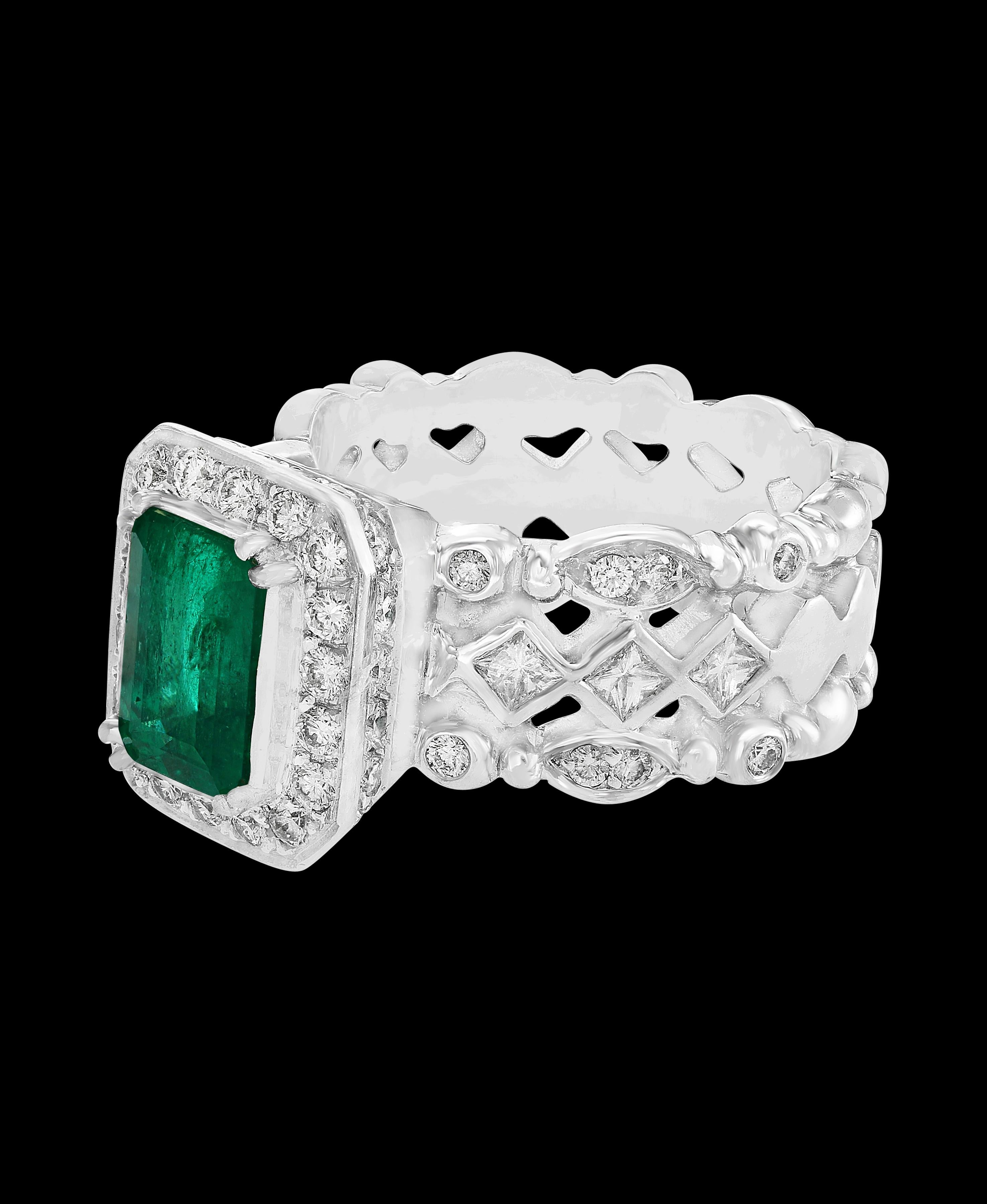 Women's 2.0 Carat Emerald Cut Colombian Emerald and Diamond Designer Doris Panos's Ring For Sale