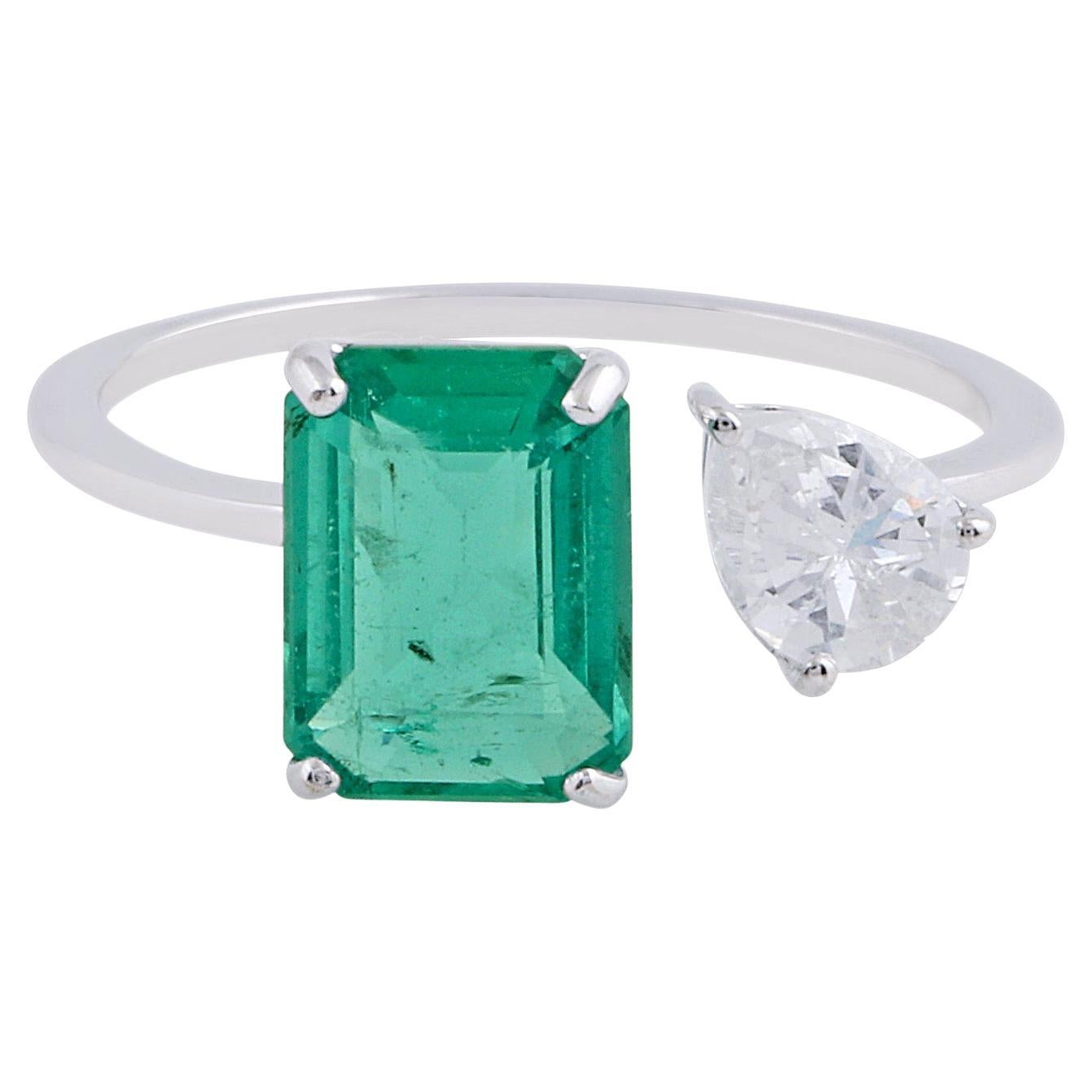 2.0 Carat Emerald Diamond 14 Karat Gold Open Ring