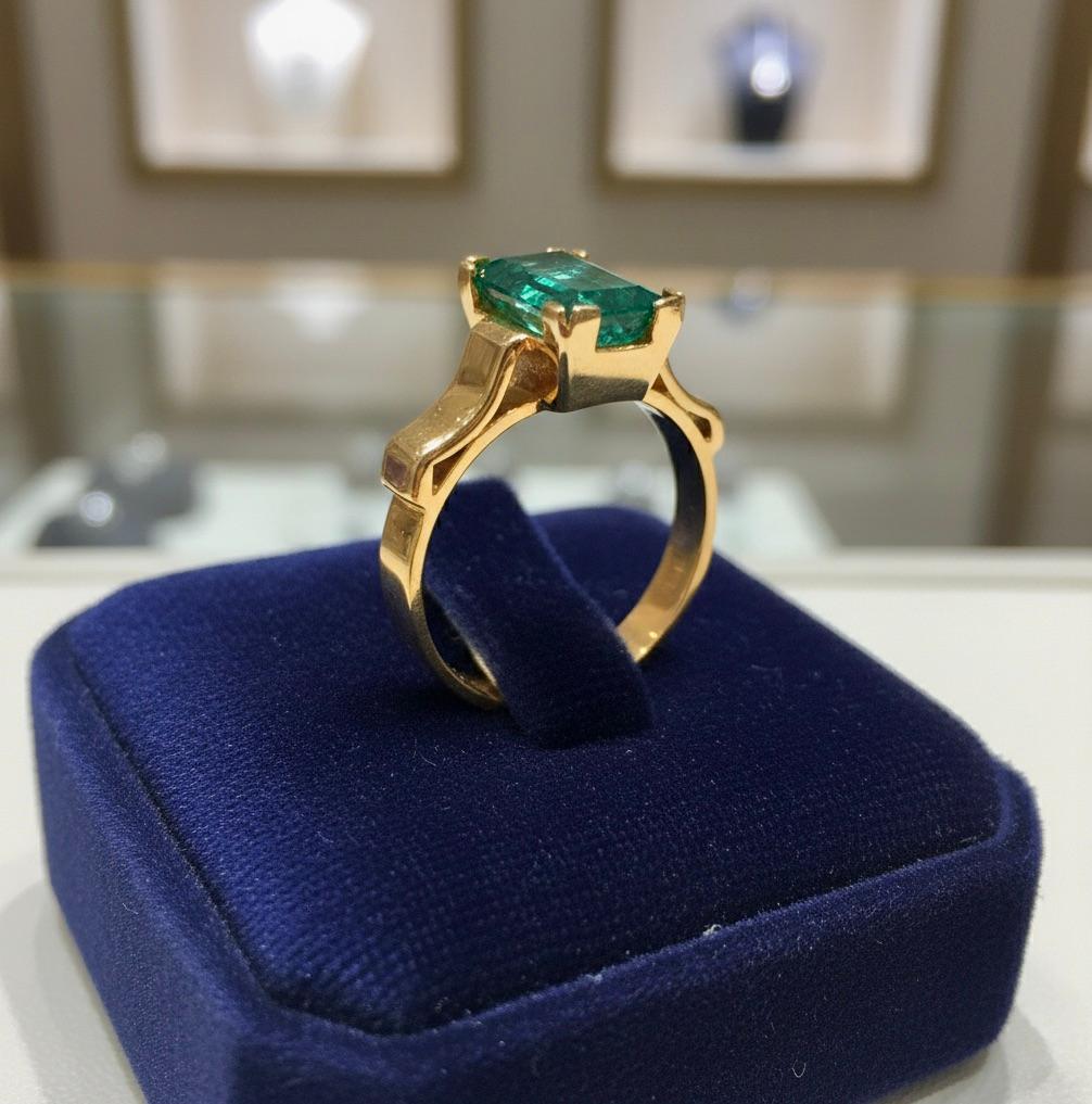 Rétro Bague solitaire en or jaune 18 carats avec émeraude de 2,0 carats en vente