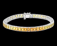 20 Carat Genuine Natural Yellow Sapphires Tennis Bracelet 14 Karat White Gold