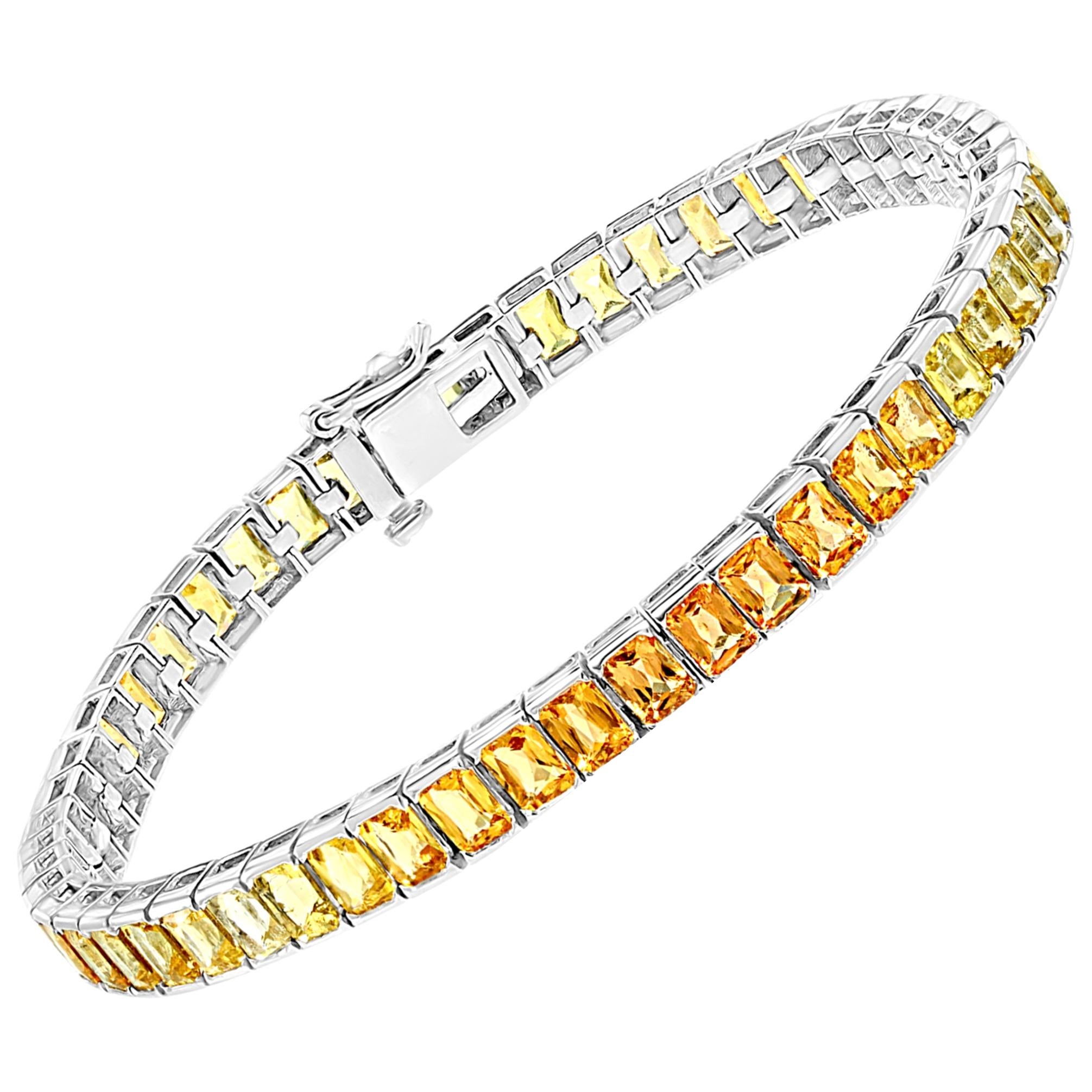 20 Carat Genuine Natural Yellow Sapphires Tennis Bracelet 14 Karat White Gold
