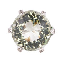 20 Carat Green Amethyst, Tsavorite and Diamond Ring in 14 Karat White Gold