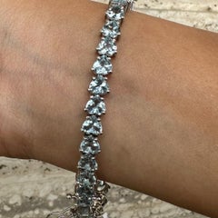 Bracciale tennis con acquamarina taglio cuore da 20 carati per un regalo di compleanno in argento 925
