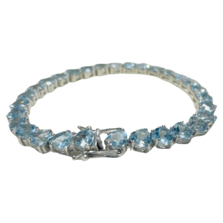 20 Carat Heart Cut Aquamarine Tennis Bracelet for Birthday Gift in 925 Silver