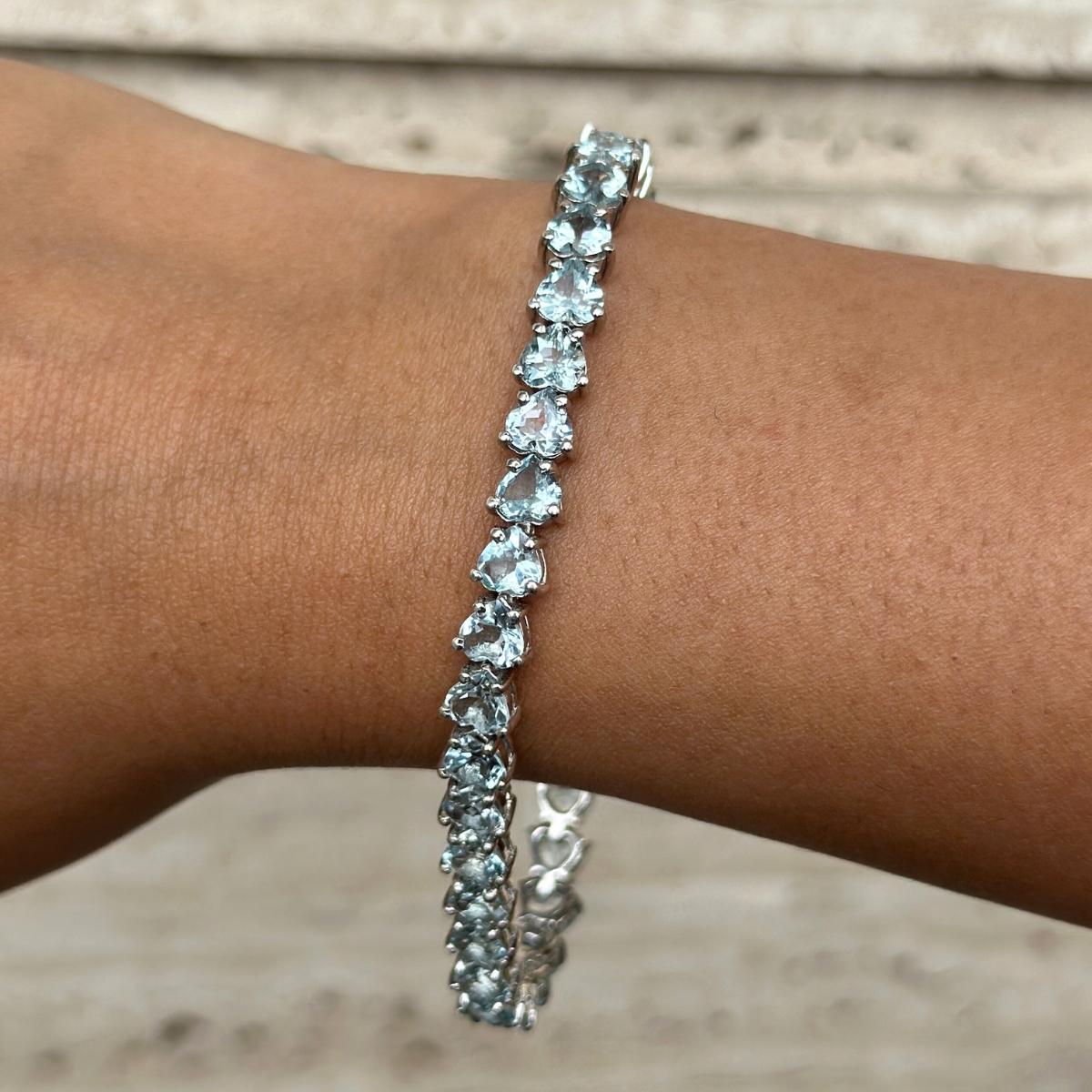 20 Carat Heart Cut Aquamarine Tennis Bracelet for Mother Day Gift in 925 Silver For Sale 1