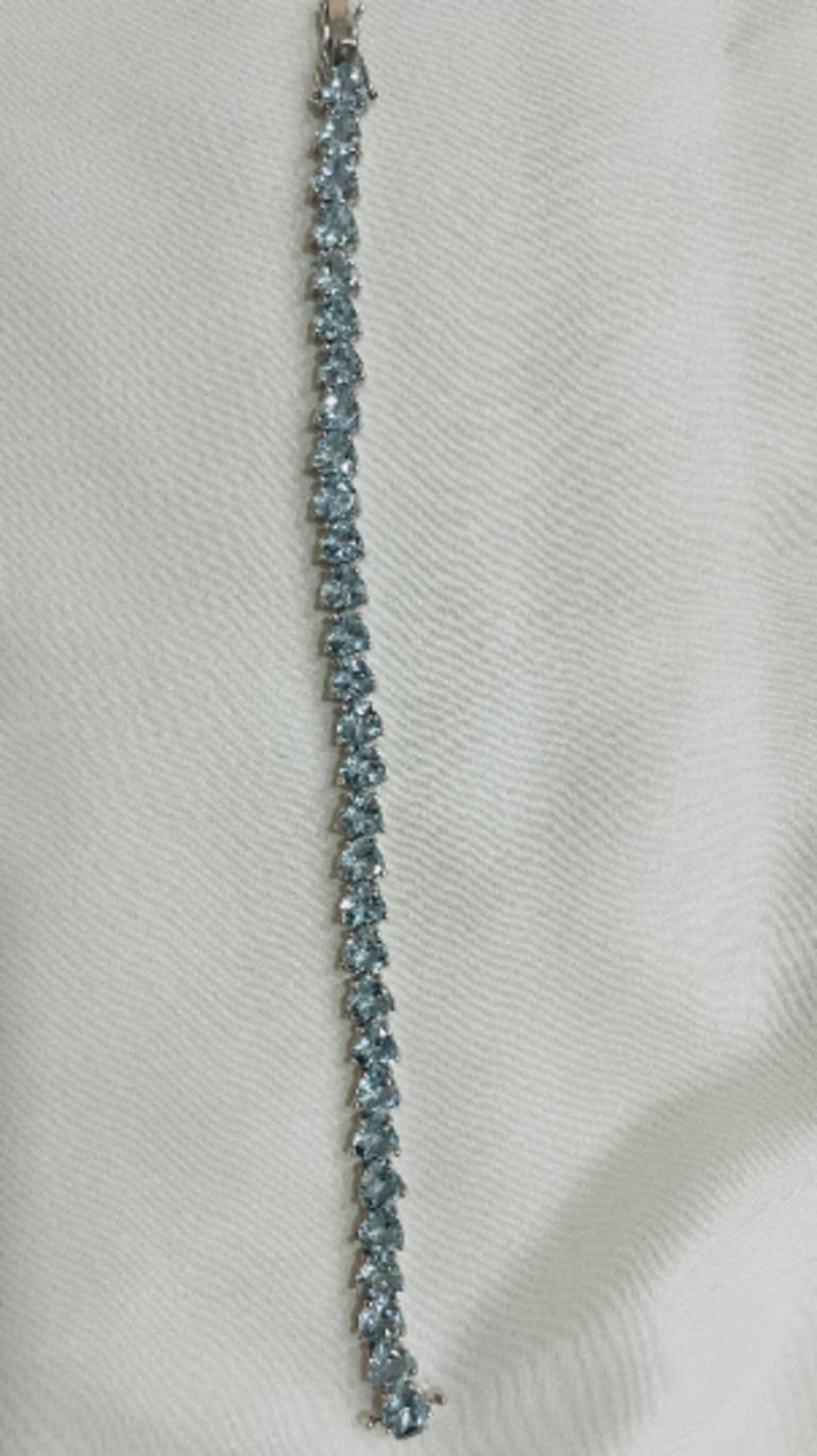 20 Carat Heart Cut Aquamarine Tennis Bracelet for Mother Day Gift in 925 Silver For Sale 2