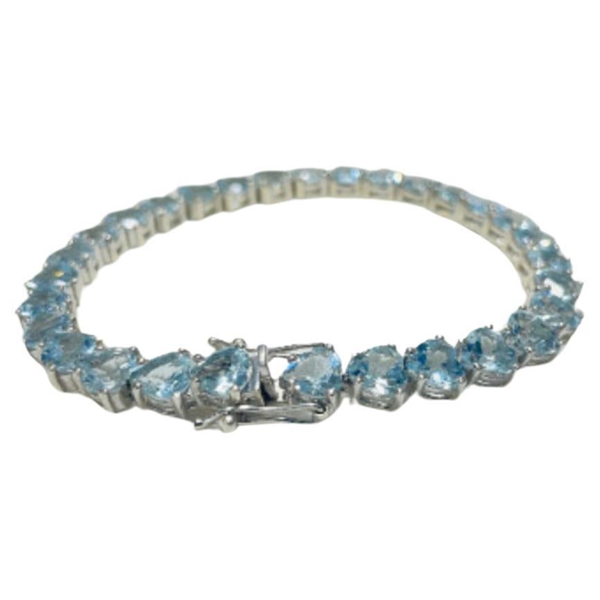 20 Carat Heart Cut Aquamarine Wedding Bracelet in 925 Silver for Women For Sale