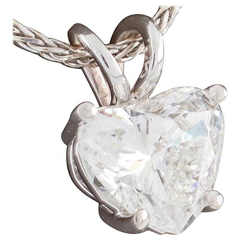 2.0 Carat Heart Shaped Diamond Solitaire Pendant White Gold Chain