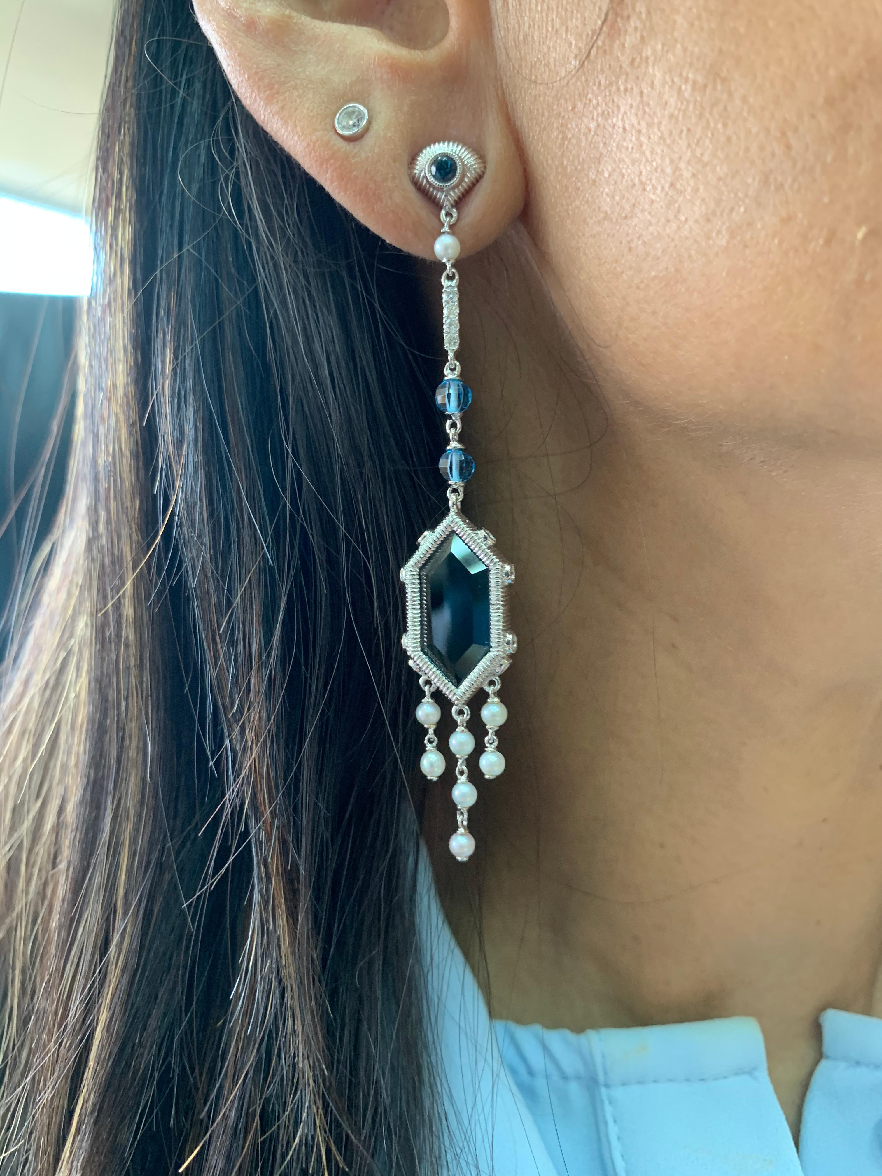Sunita Nahata presents a series of 'Healing Hexagon' Earrings made to wear everyday and bring harmony to the mind, body and soul. 

This is a luxurious London blue topaz earring and this gemstone is particularly known to bring powerful energies to