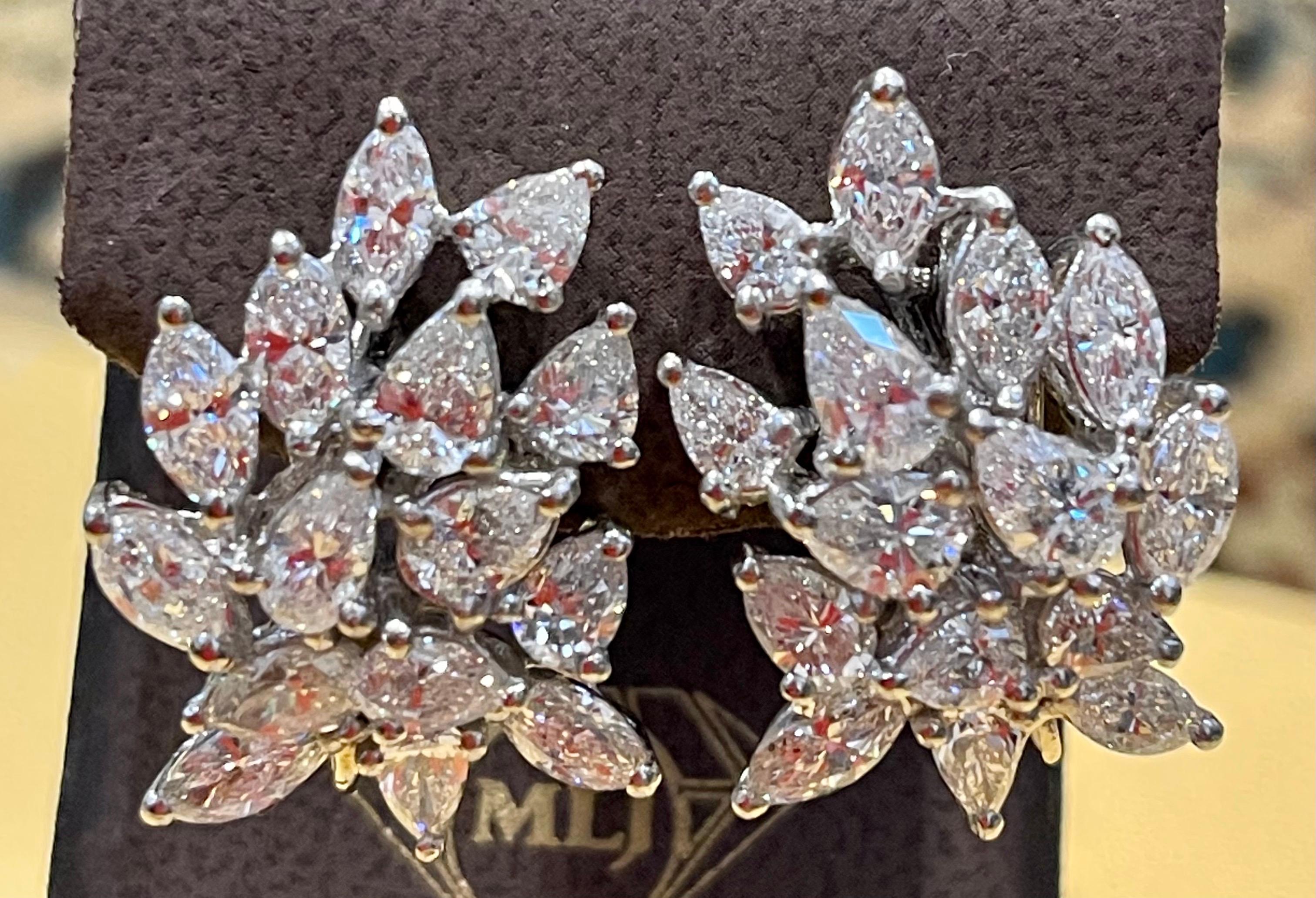 20 Carat Marquise and Pear Shape Diamond Cluster Stud Earrings in Platinum 1960' 4
