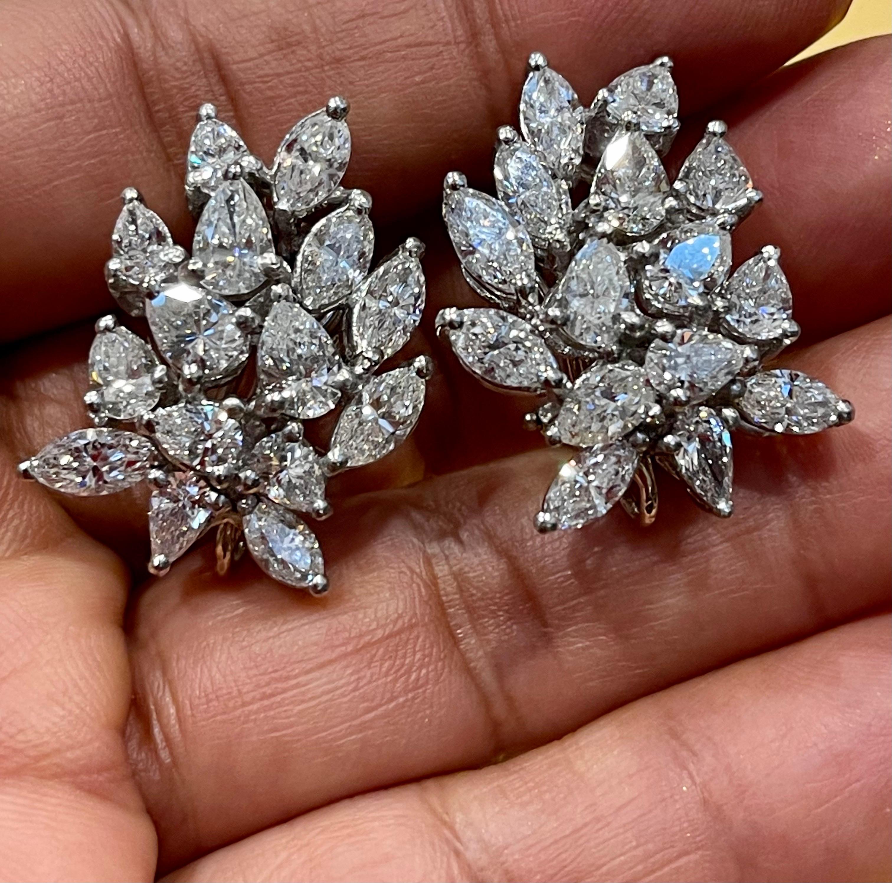 20 Carat Marquise and Pear Shape Diamond Cluster Stud Earrings in Platinum 1960' 7