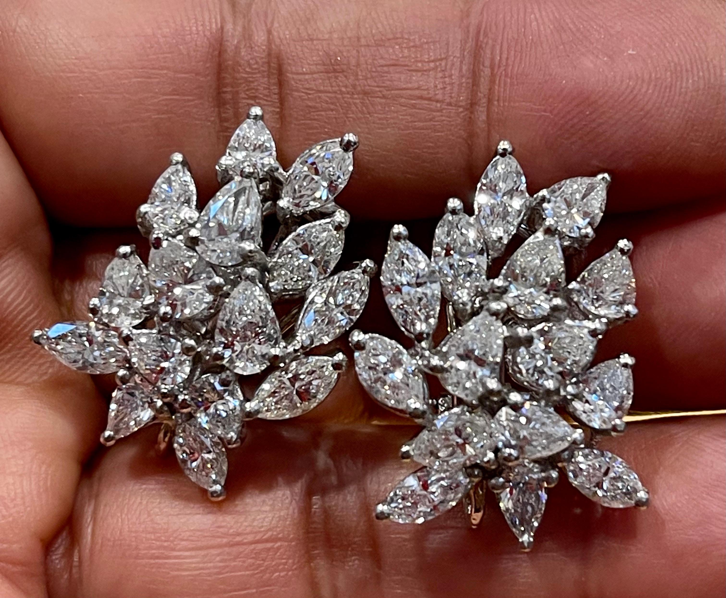 20 Carat Marquise and Pear Shape Diamond Cluster Stud Earrings in Platinum 1960' 8