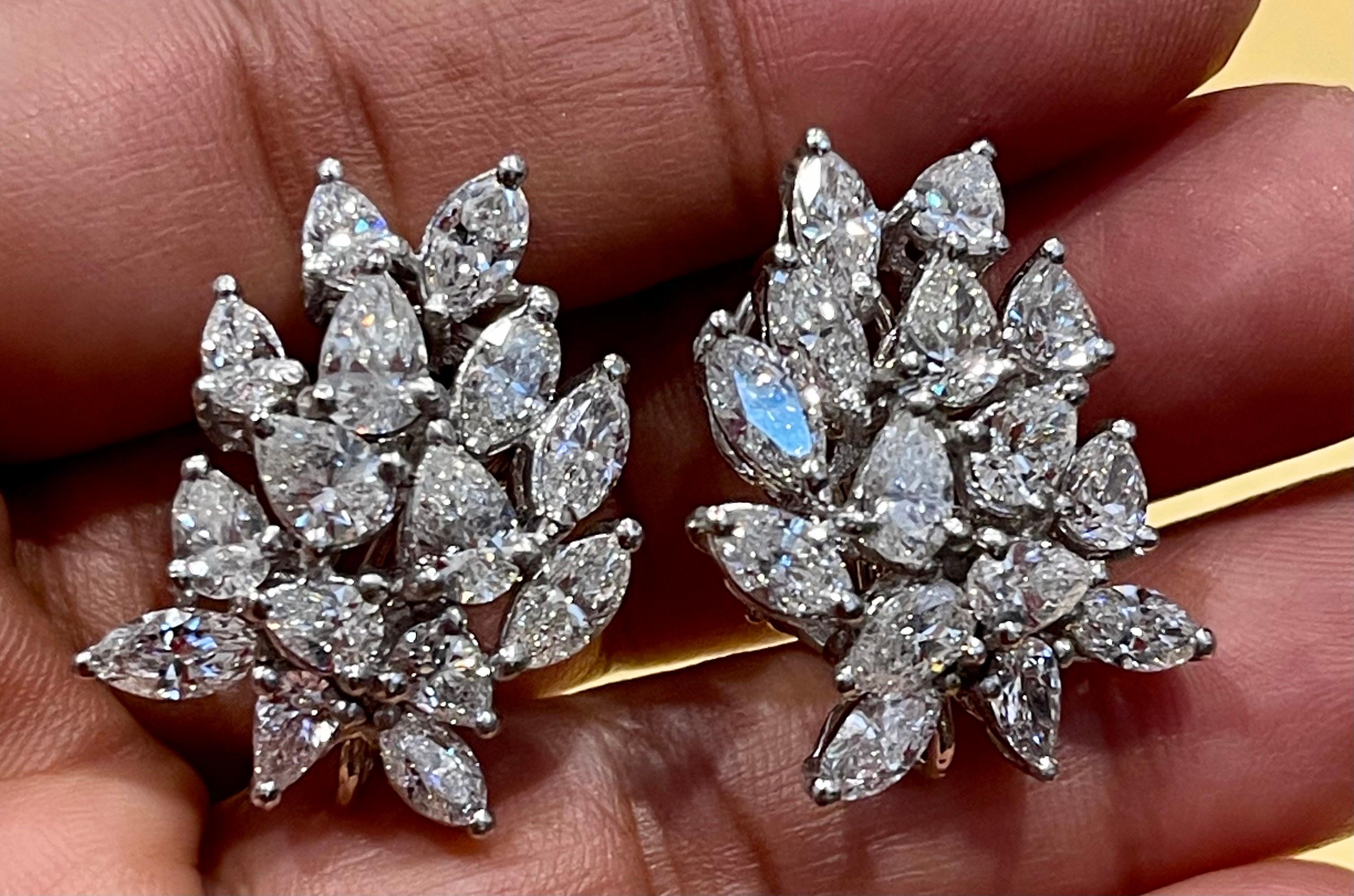 20 Carat Marquise and Pear Shape Diamond Cluster Stud Earrings in Platinum 1960' 9