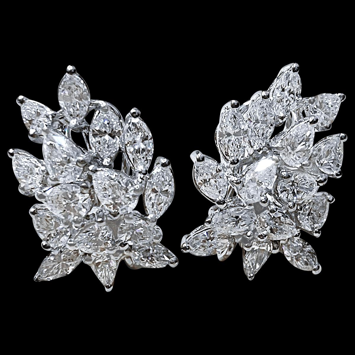20 Carat Marquise and Pear Shape Diamond Cluster Stud Earrings in Platinum 1960' 1