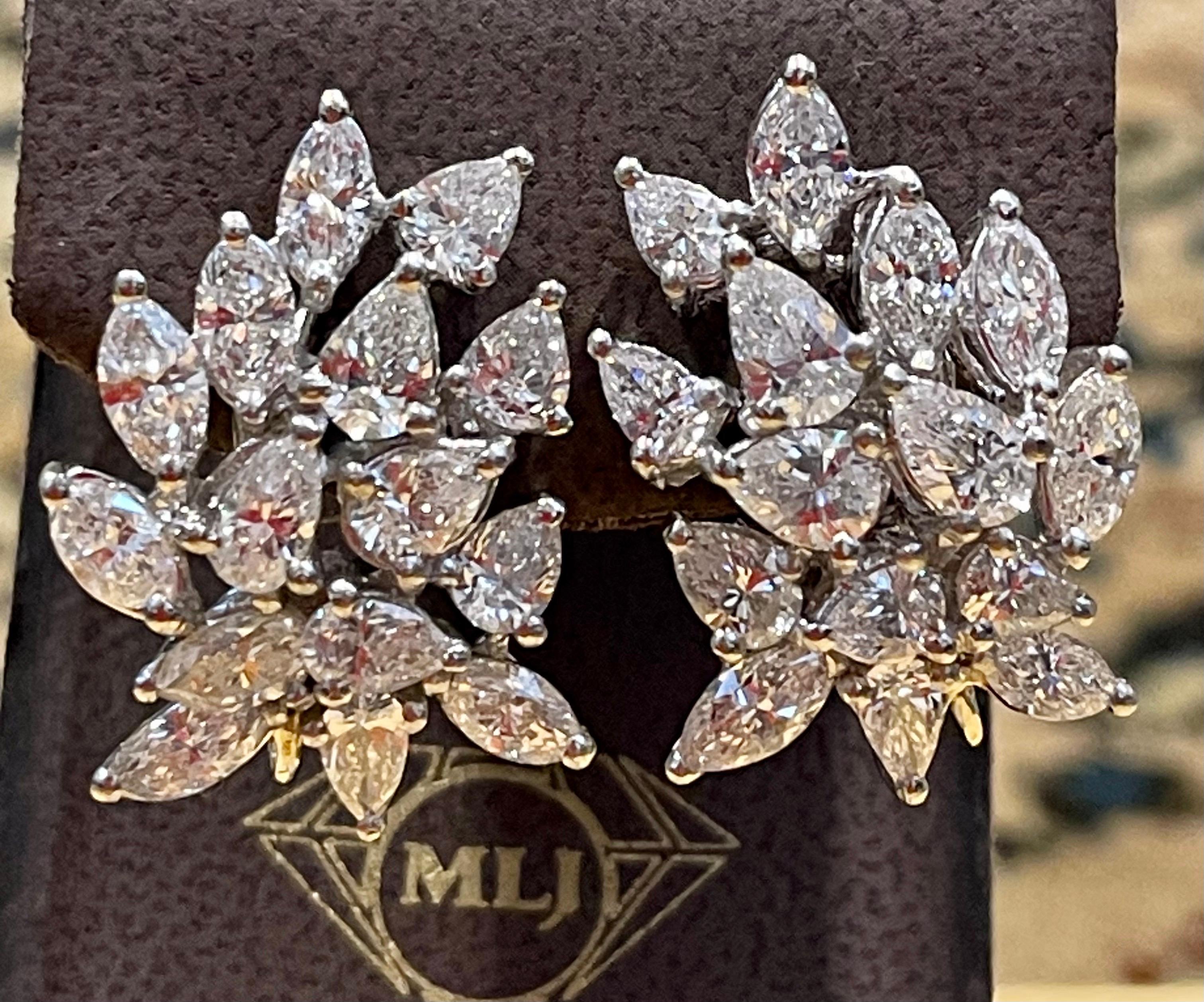 20 Carat Marquise and Pear Shape Diamond Cluster Stud Earrings in Platinum 1960' 2