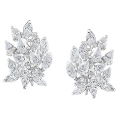 20 Carat Marquise and Pear Shape Diamond Cluster Stud Earrings in Platinum 1960'
