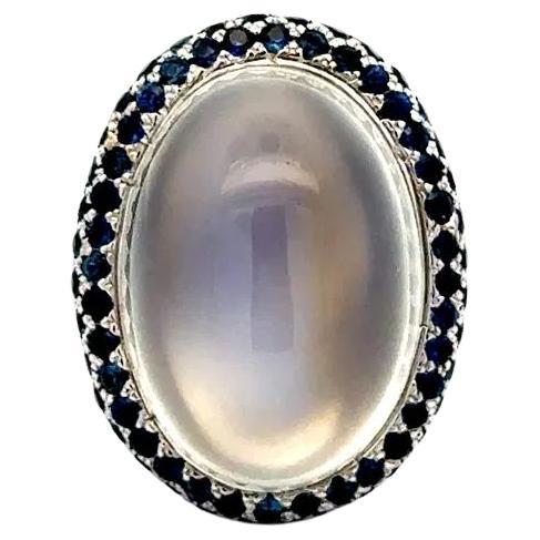 20 Carat Moonstone and Sapphire Gold Statement Halo Cocktail Ring