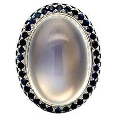 20 Carat Moonstone and Sapphire Gold Statement Halo Cocktail Ring
