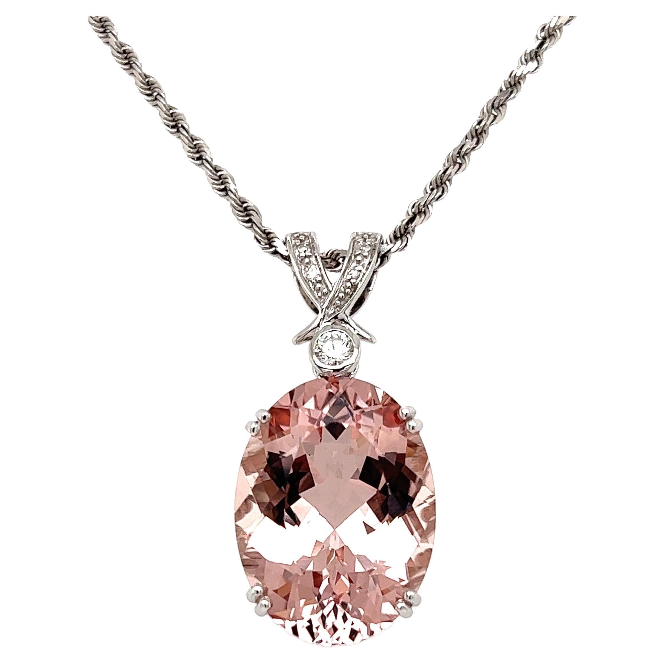 .45cts F SI 10k Rose Gold Morganite & Diamond Lariat Pendant Necklace 18" Long 
