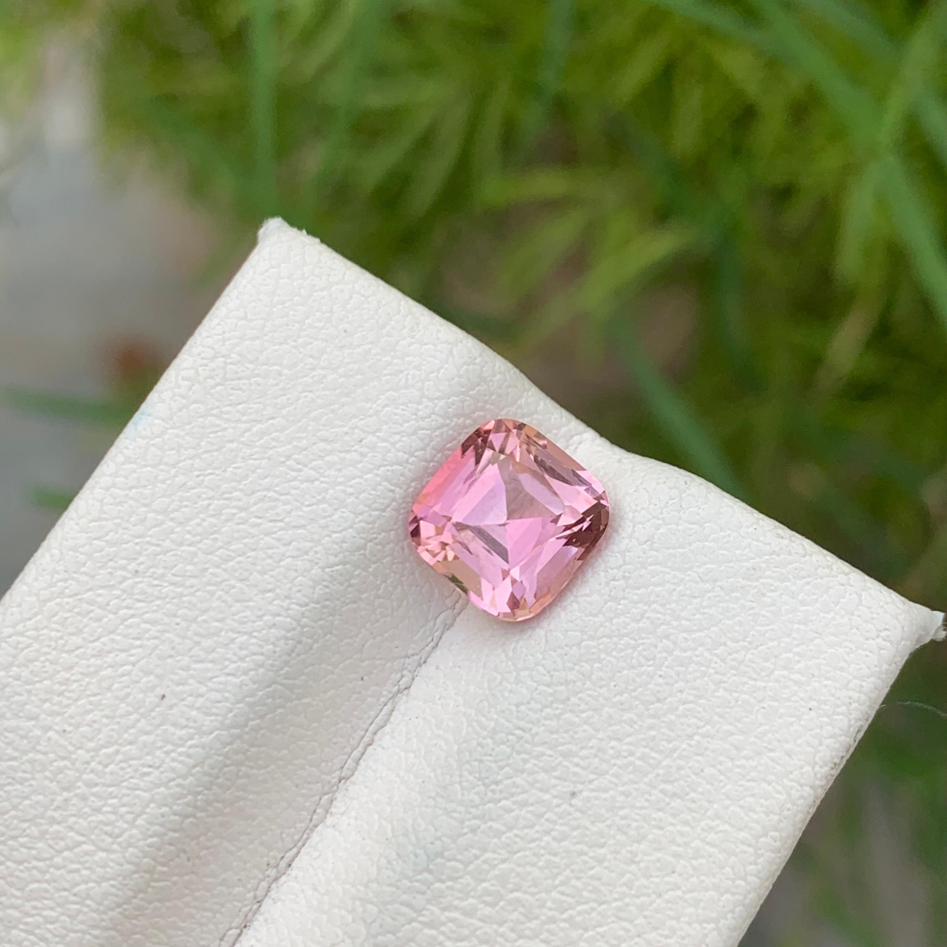 2.0 Carat Natual Loose Baby Pink Tourmaline Cushion Cut Ring Gem from Kunar Mine For Sale 3