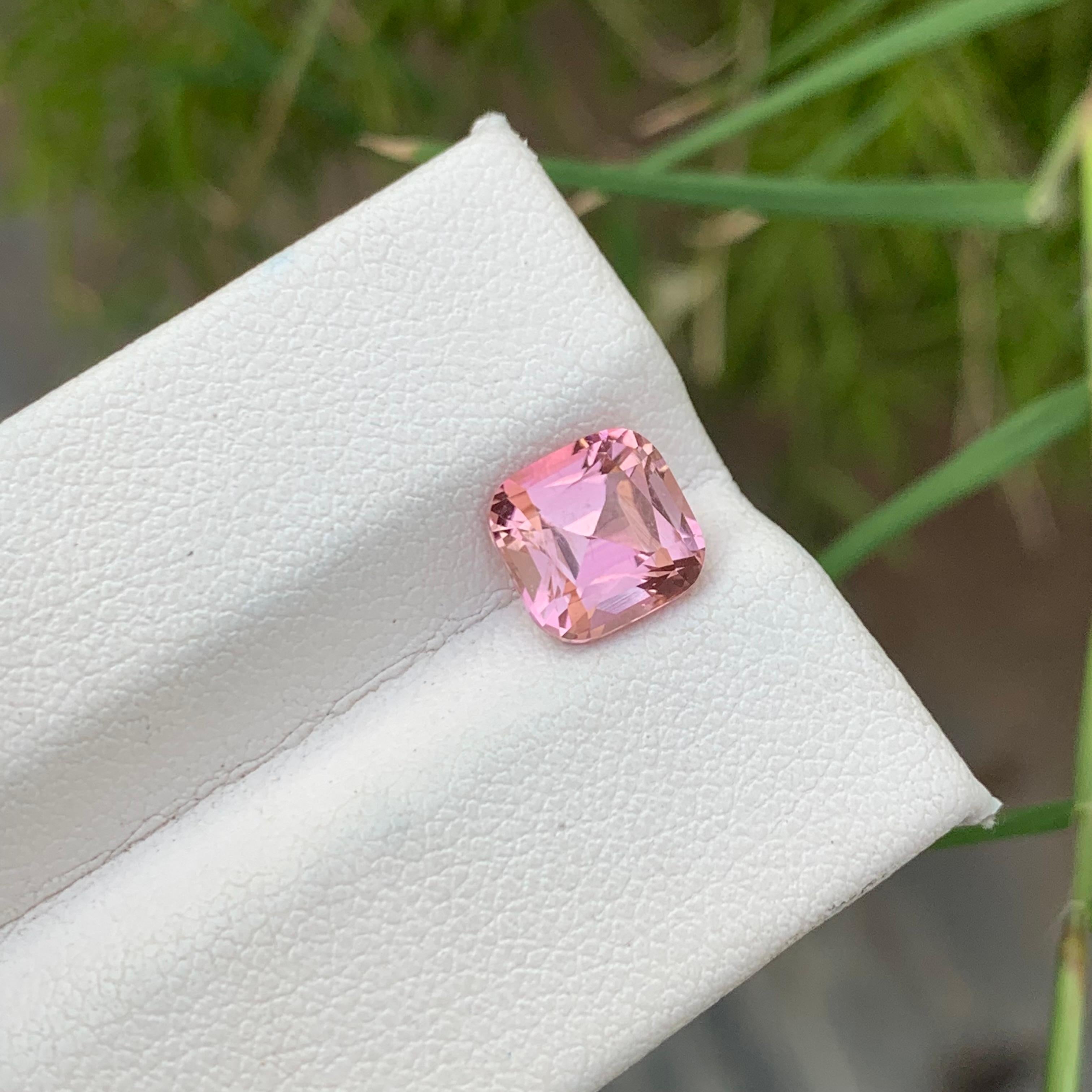 2.0 Carat Natual Loose Baby Pink Tourmaline Cushion Cut Ring Gem from Kunar Mine For Sale 1