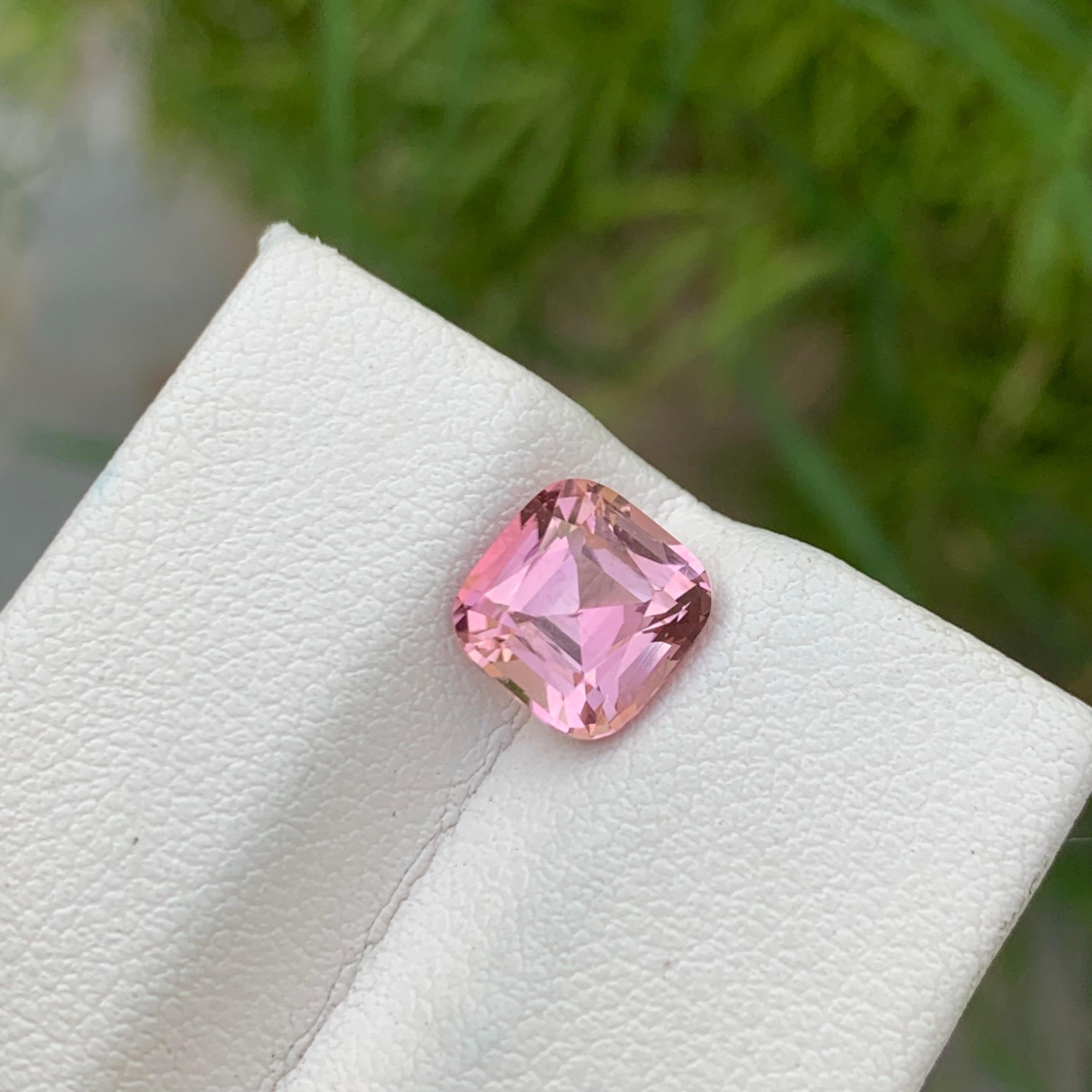 2.0 Carat Natual Loose Baby Pink Tourmaline Cushion Cut Ring Gem from Kunar Mine For Sale 2