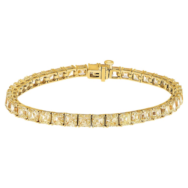 20 Carat Natural Asscher Cut Yellow Diamond Tennis Bracelet, 18K Yellow