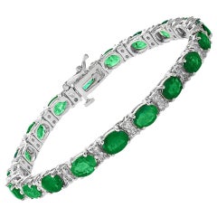 20 Carat Natural Brazilian Emerald and Diamond Tennis Bracelet 14 Karat Gold